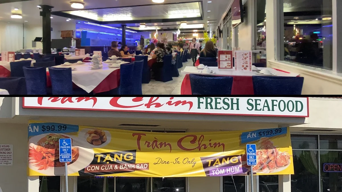 Grilled seafood served in a casual dining room.